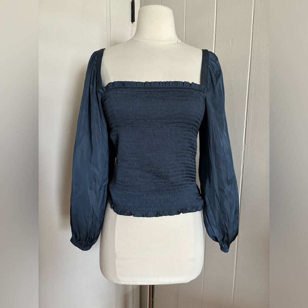 Jcrew square neck long sleeve blue top XS